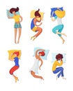 Sleeping women vector illustrations set Royalty Free Stock Photo