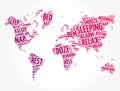 Sleeping word cloud in shape of world map, concept background