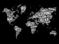 Sleeping word cloud in shape of world map, concept background Royalty Free Stock Photo