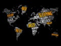 Sleeping word cloud in shape of world map, concept background