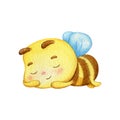 Sleeping yellow insect kid. Happy bee sleeps and has good dreams.