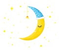 Sleeping yellow Moon with stars - vector