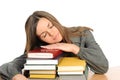 The sleeping young girl and the books Royalty Free Stock Photo