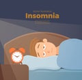 Sleepless man face cartoon character suffers from insomnia. Royalty Free Stock Photo