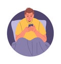Sleepless man using phone frame Royalty Free Stock Photo