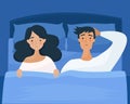 Sleepless man and woman in bed Royalty Free Stock Photo