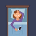 Sleepless woman face cartoon character suffers from insomnia Royalty Free Stock Photo