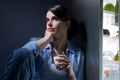 Sleepless woman having a glass of milk Royalty Free Stock Photo