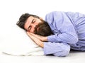 Sleeps like baby concept. Man with beard and mustache