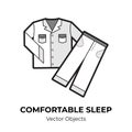 Sleepwear pajama vector isolated. Comfortable sleep illustration item black white pajama vector, good sleep