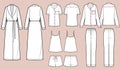 Sleepwear vector isolated template illustration, bathrobe, pajamas, shorts, tank top.