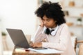 Sleepy African Girl Sleeping Sitting At Laptop Learning From Home Royalty Free Stock Photo