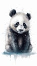 Sleepy Baby Panda Watercolor Portrait for Nursery Decor.