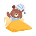 Sleepy Bear Character Yawning Getting Ready to Sleep Vector Illustration