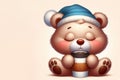 A sleepy bear drinks coffee. Space for text. Royalty Free Stock Photo