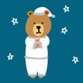 Sleepy bear and star cartoon illustration