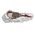 A boy sleeping vector illustration, Cute boy sleeps on a cloud, Illustration of a man sleeping with his pillow on the cloud