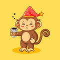 Sleepy Cartoon Monkey Drinking Coffee Vector Illustration Royalty Free Stock Photo