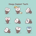 Sleepy cartoon tooth implant set Royalty Free Stock Photo
