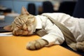 Sleepy cat office. Generate Ai Royalty Free Stock Photo