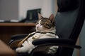 Sleepy cat office relax. Generate Ai Royalty Free Stock Photo