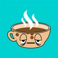 Sleepy cup of coffee. Sad coffee mug Royalty Free Stock Photo