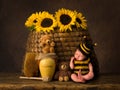 Baby bee and antique beehive