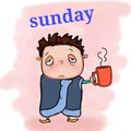 Sleepy cute boy and sunday text white background