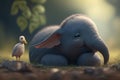 Sleepy Elephant and Watchful Bird