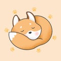 Sleepy fox cartoon hand drawn style Royalty Free Stock Photo