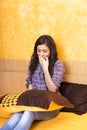 Sleepy girl holdin a pillow Royalty Free Stock Photo