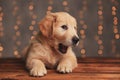 Sleepy golden retriever puppy looking up and yawning Royalty Free Stock Photo