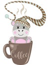 Sleepy hippo with hat in coffee mug Royalty Free Stock Photo