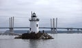 sleepy hollow lighthouse (tarrytown, tappan zee) in the hudson river (mario cuomo bridge) white Royalty Free Stock Photo