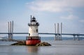 A horizontal view of the scenic Tarrytown Light with the Governor Mario M. Cuomo Bridge