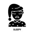 sleepy icon, black vector sign with editable strokes, concept illustration