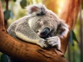 Ai Generated illustration Wildlife Concept of Sleepy Koala bear Royalty Free Stock Photo