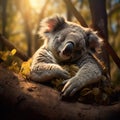 Ai Generated illustration Wildlife Concept of Sleepy Koala Royalty Free Stock Photo