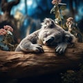 Ai Generated illustration Wildlife Concept of Sleepy Koala Royalty Free Stock Photo