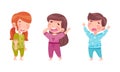 Sleepy Little Boy and Girl Wearing Pajamas Standing and Yawning Vector Illustration Set Royalty Free Stock Photo