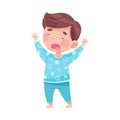 Sleepy Little Boy Wearing Pajamas Stretching and Yawning Vector Illustration