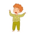 Sleepy Little Boy Wearing Pajamas Stretching and Yawning Vector Illustration