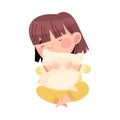 Sleepy Little Girl in Pajamas Sitting Cross Legged and Hugging Pillow Vector Illustration Royalty Free Stock Photo