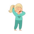 Sleepy Little Girl Wearing Pajamas Stretching and Yawning Vector Illustration