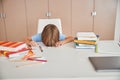 Sleepy pupil tired of doing lots of homework Royalty Free Stock Photo