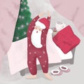 A sleepy Santa yawning with