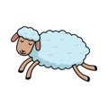 Sleepy sheep jumps. Color vector illustration of a flat style. White isolated background.