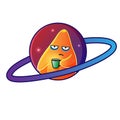 Vector illustration of a sleepy star with a cup of coffee.