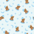 Sleepy teddy bear seamless pattern Royalty Free Stock Photo