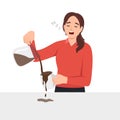 Sleepy tired young woman make coffee in morning feel fatigue after sleepless night. Drowsy girl exhausted need sleep relaxation. Royalty Free Stock Photo